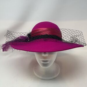 Michael Howard 100% Wool Hat Fushia Feathers Derby Church
